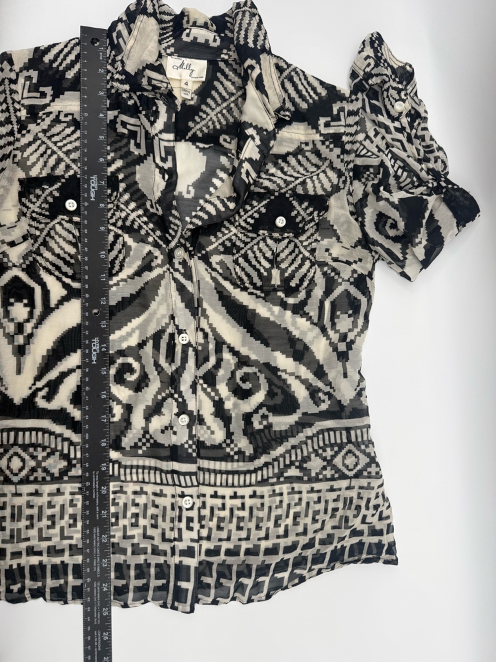 An original Milly of New York geometric print silk blend blouse size 4 - Picture 13 of 14